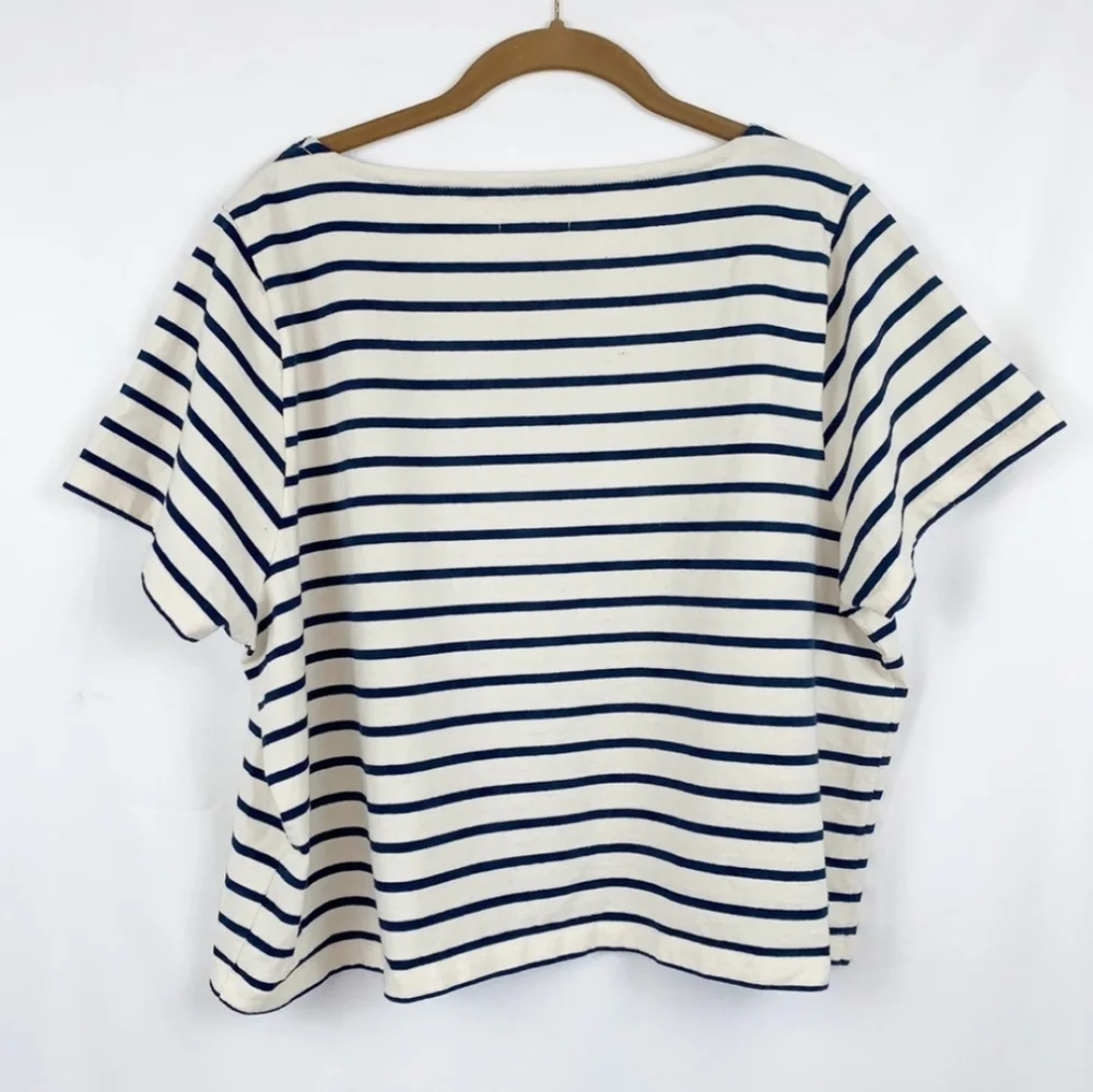MADEWELL Staycation Embroidered Boxy Blue Ecru Stripe Tee NWT - Picture 11 of 11
